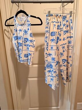 Zara White & Blue Tropical Print Kids outfit set cotton.